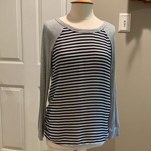 Hive & Honey Blue White Stripe / Heather Sleeves Top- Size Small
